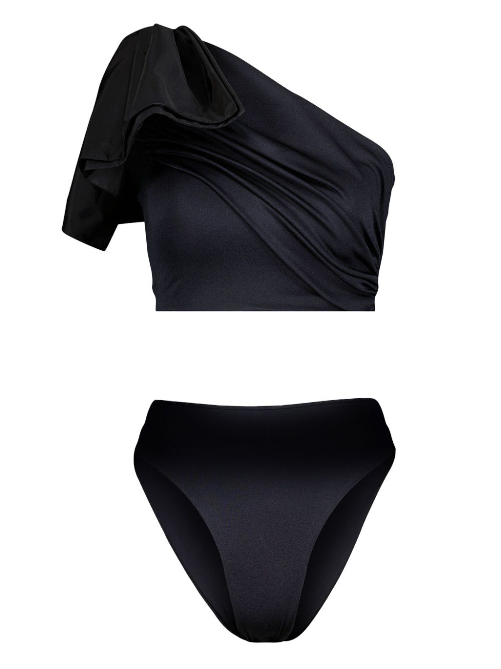 Bow-detail asymmetric bikini set - Black
