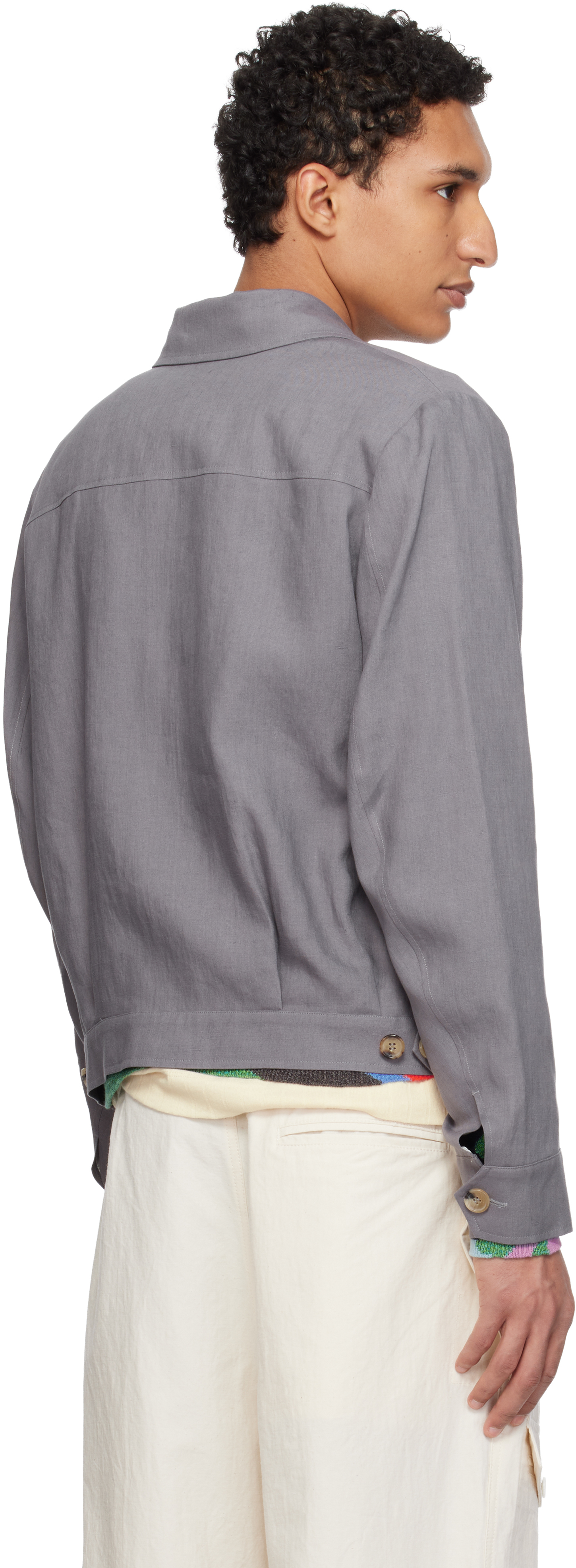 Purple Linen Open-Collar Jacket