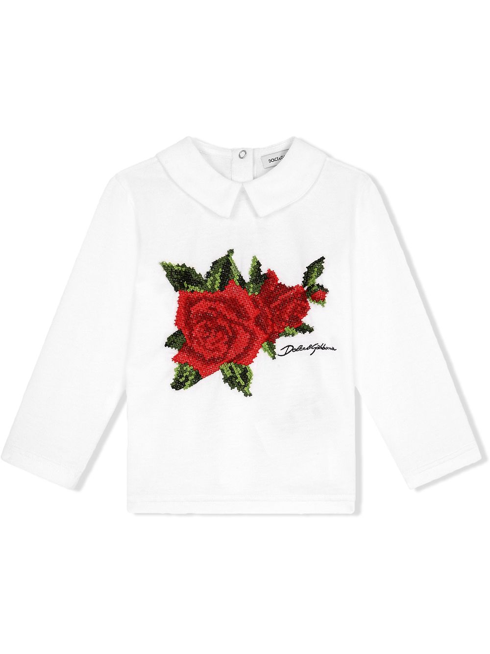 Rose-embroidered blouse - White