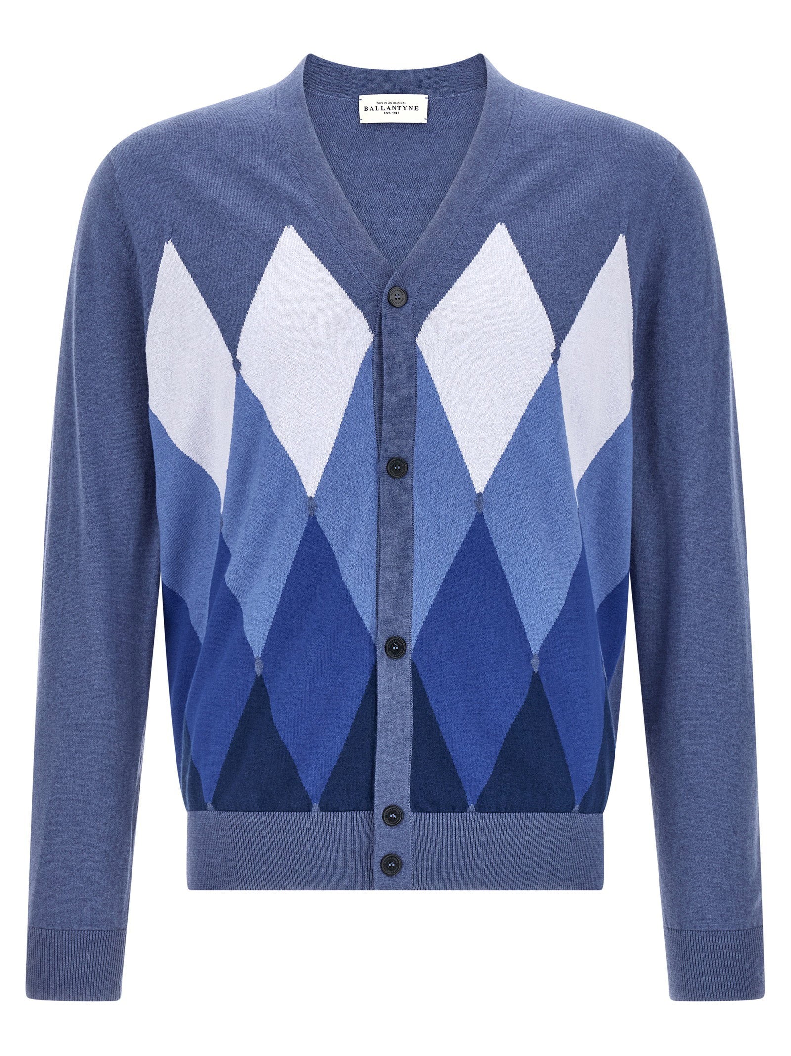 Argyle Jacquard Cotton and Cashmere Blend Cardigan — Blue
