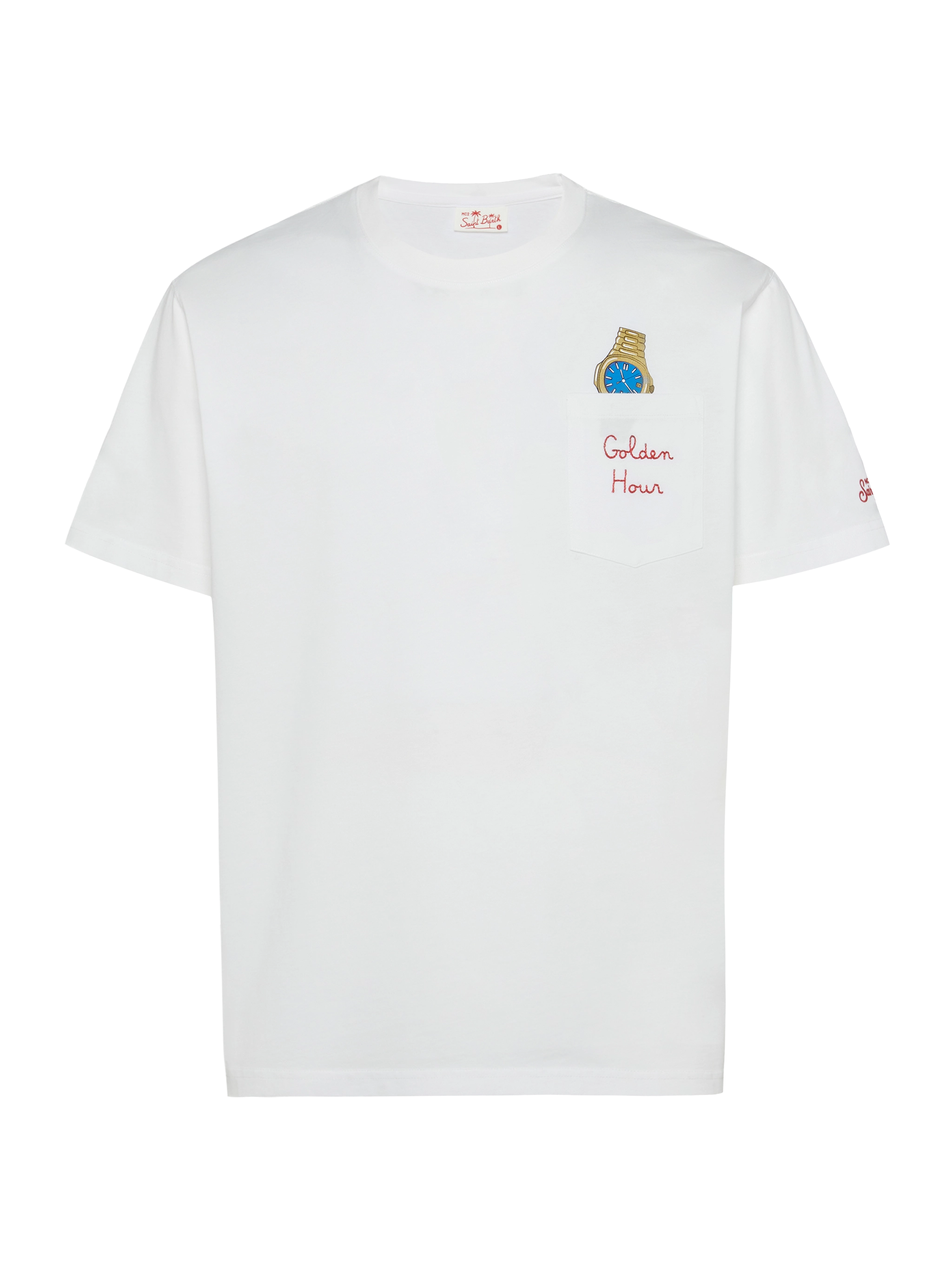 Cotton T-Shirt Austin With Embroidery And Watch Print White - Men