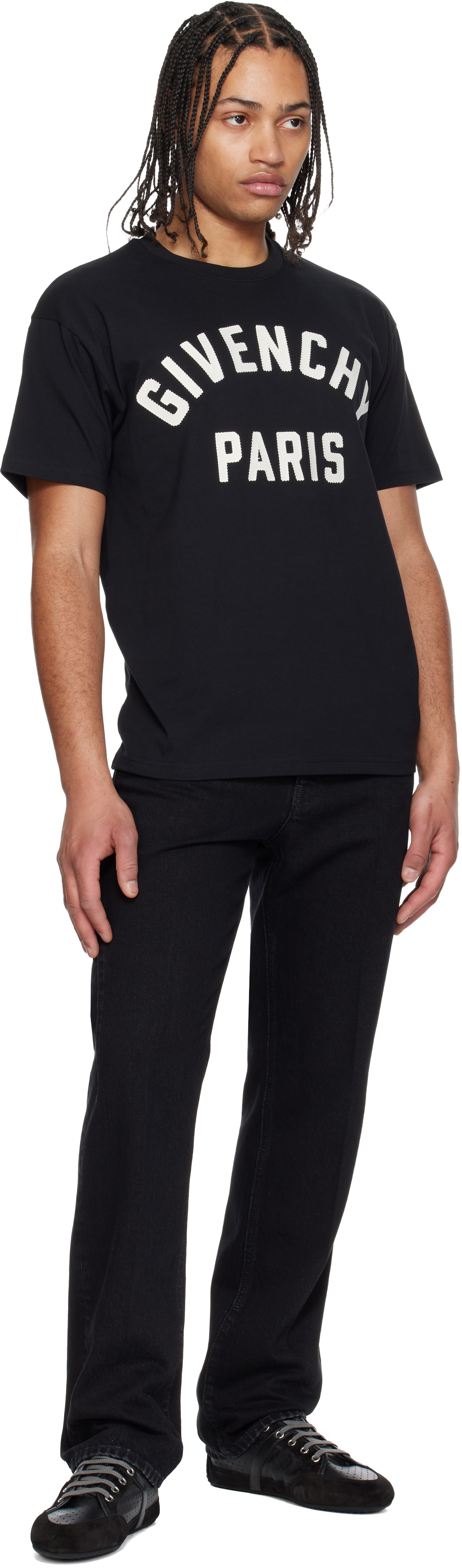 Black Cotton 'Paris' Embroidery T-shirt