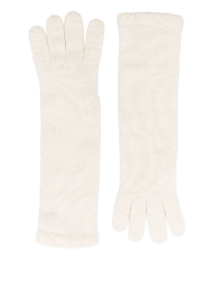 Beige Solid Knitted Gloves