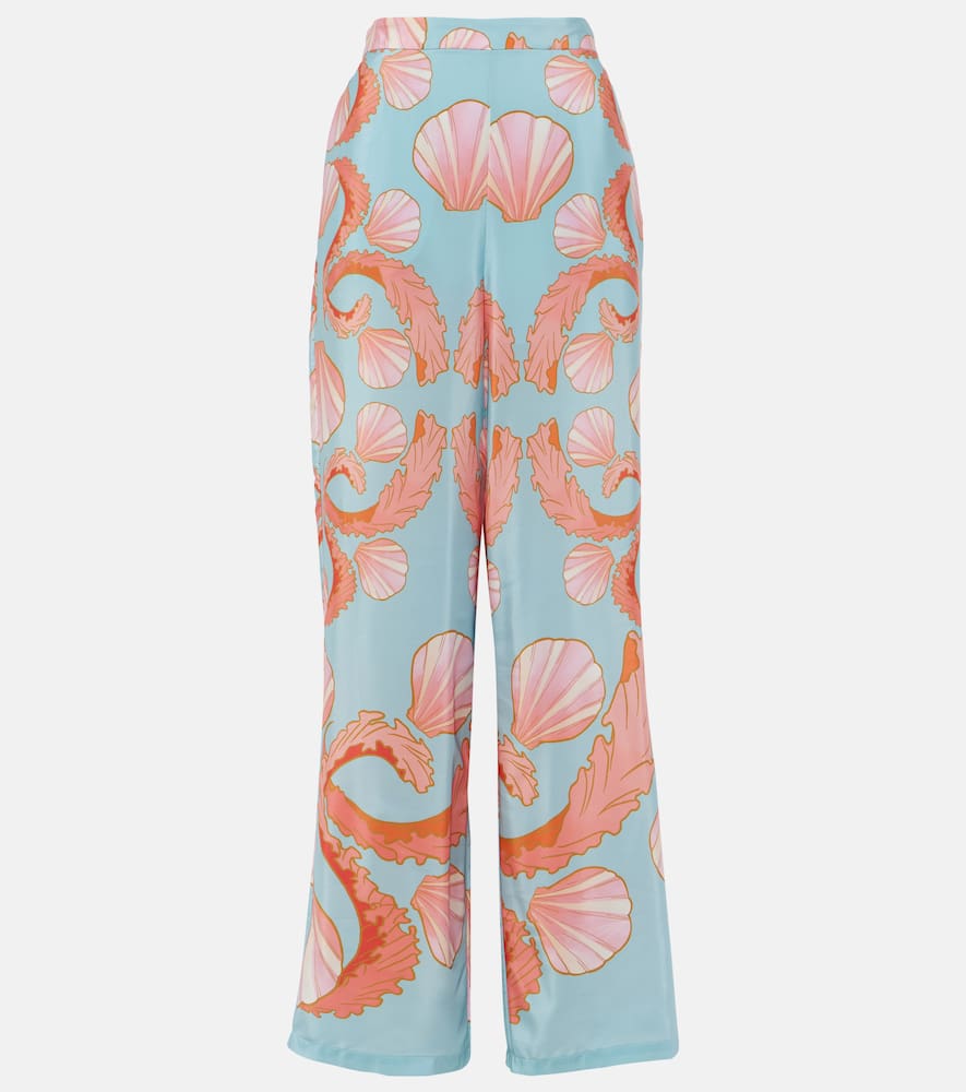 Printed high-rise silk wide-leg pants