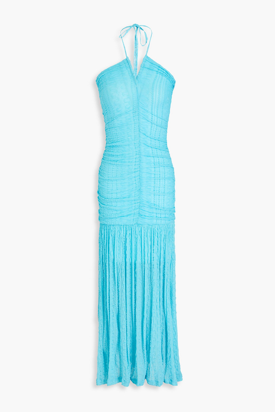 Ruched textured-knit halterneck maxi dress - Blue - DE 36