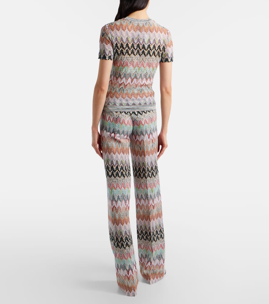 Zigzag lamé straight pants