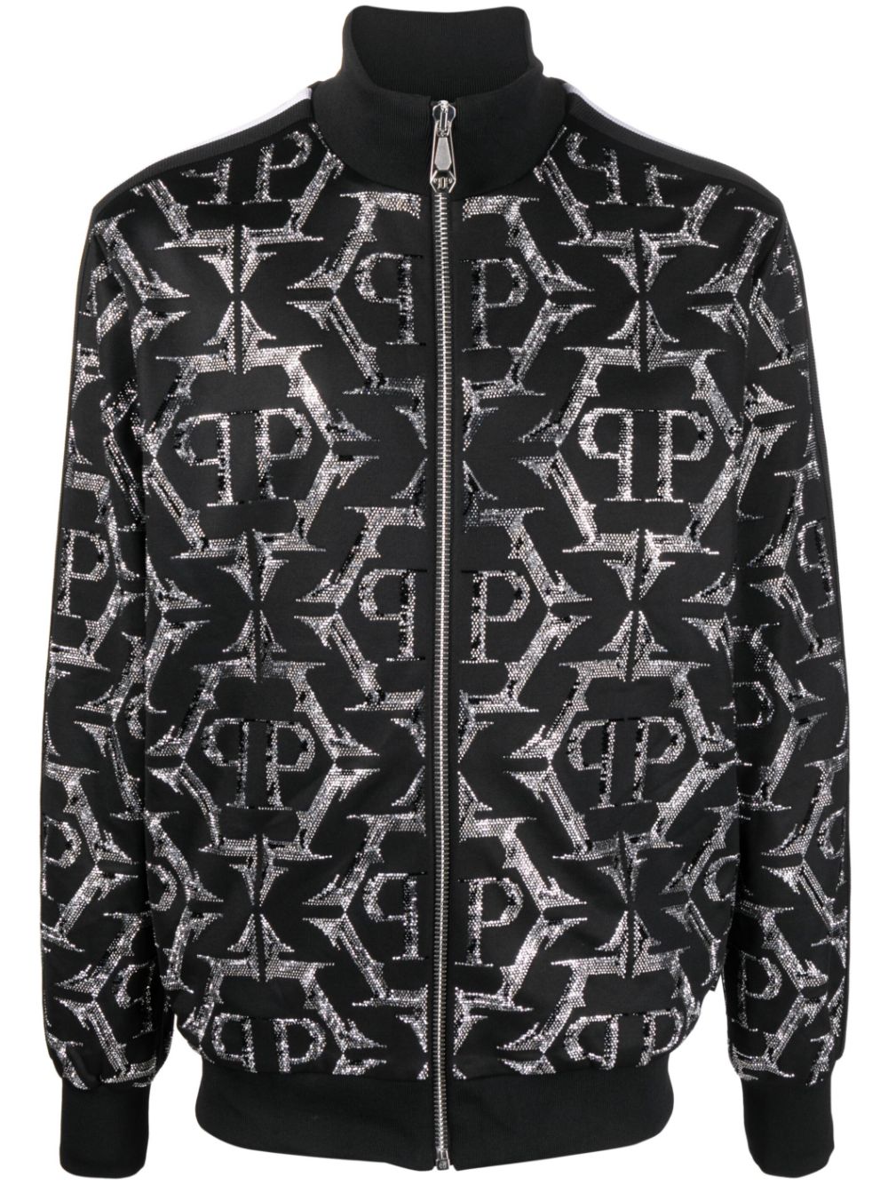 Rhinestone-embellished zip-up jacket - Black