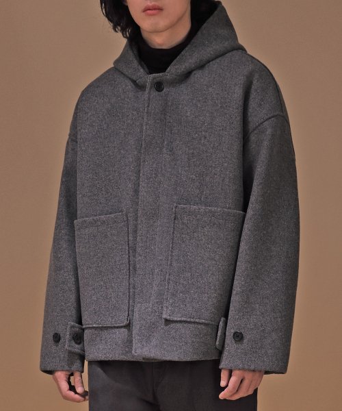 WOOLEN HOODED HALF-COAT