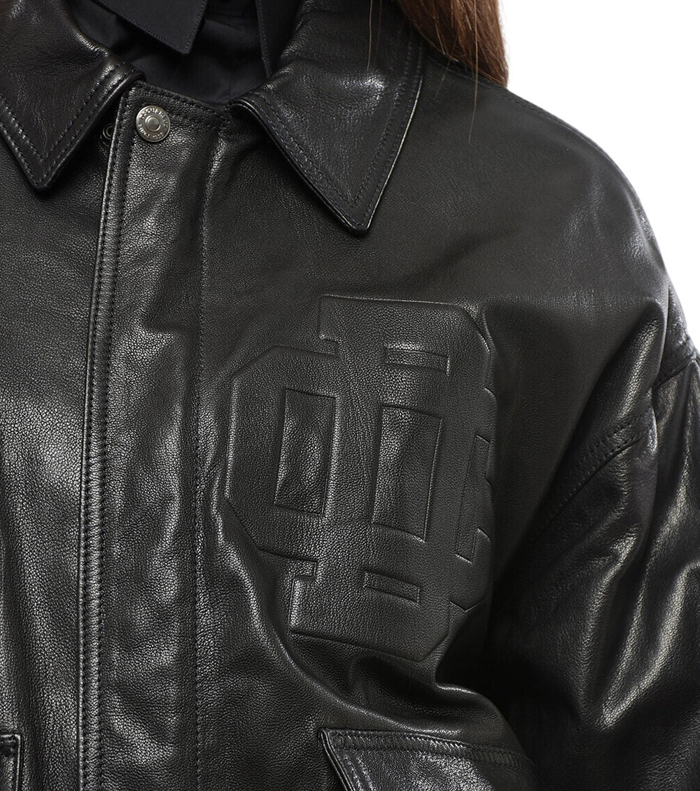 Classic Leather Bomber Jacket In Black