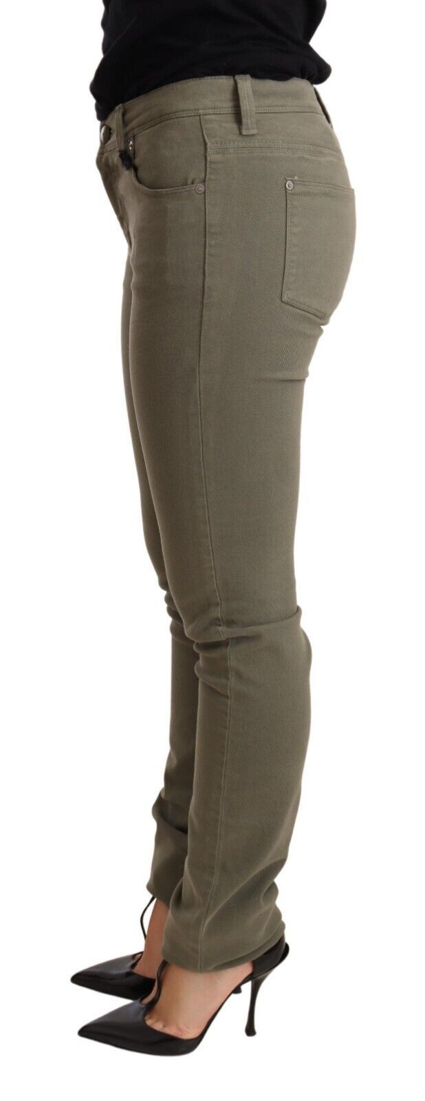 Low-Waist Skinny Cotton Trousers — Green