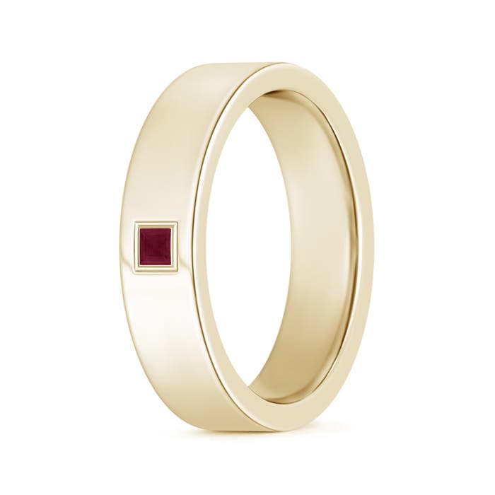 Angara 0.12 Carat Gypsy Set Square Ruby Solitaire Wedding Ring for Men in 14K Yellow Gold