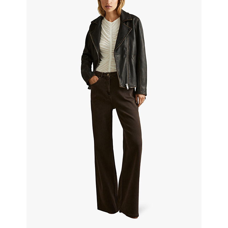 Womens Black Beau Relaxed-fit Leather Biker Jacket