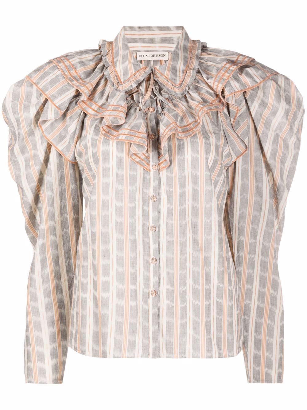 Ruffled-neck check pattern blouse - Neutrals