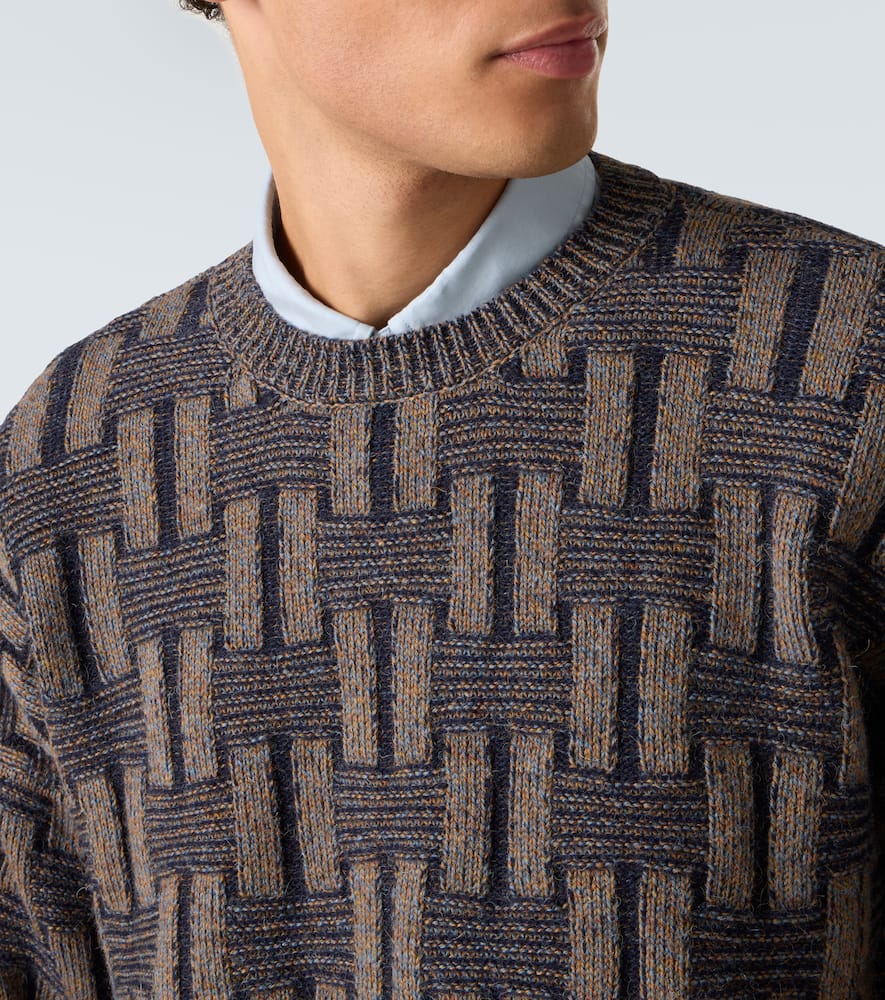 Basketweave-knit camel hair sweater