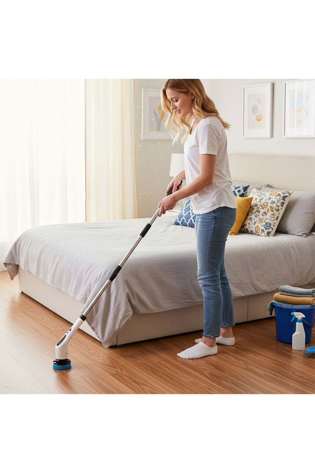 Living And Home 1 Cordless Handheld Electric Spin Scrubber With Long Handle In White