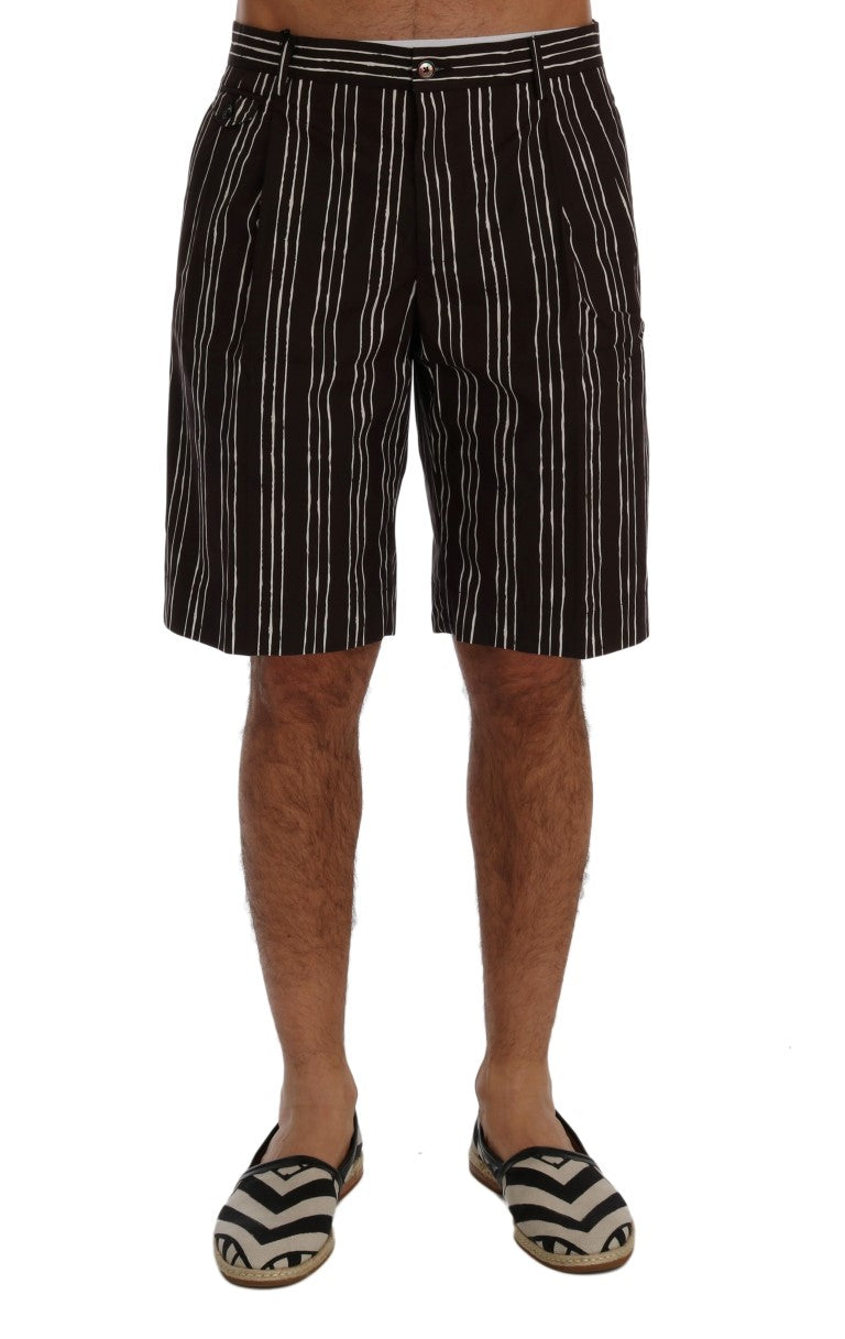 White Striped Cotton Shorts — Black