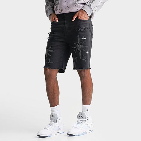 Men's Rhinestone Denim Shorts in Black