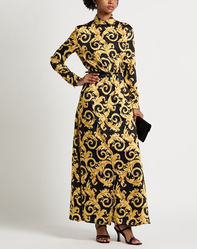 Woman Maxi dress Yellow Size 4 Polyester, Calfskin