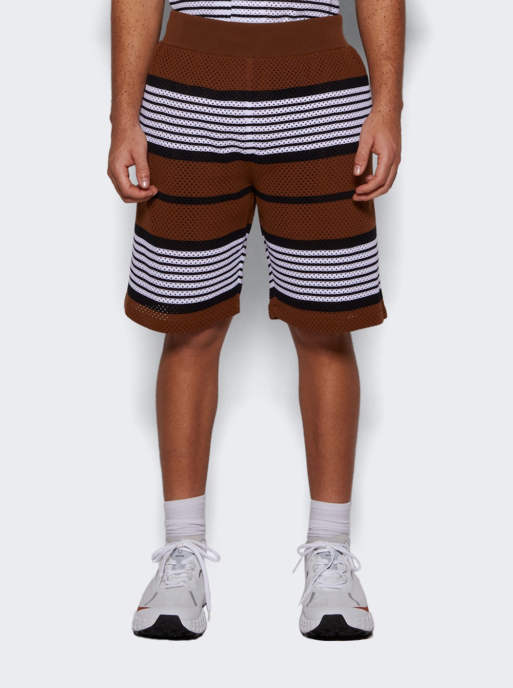 Perforated striped bermuda shorts - Brown