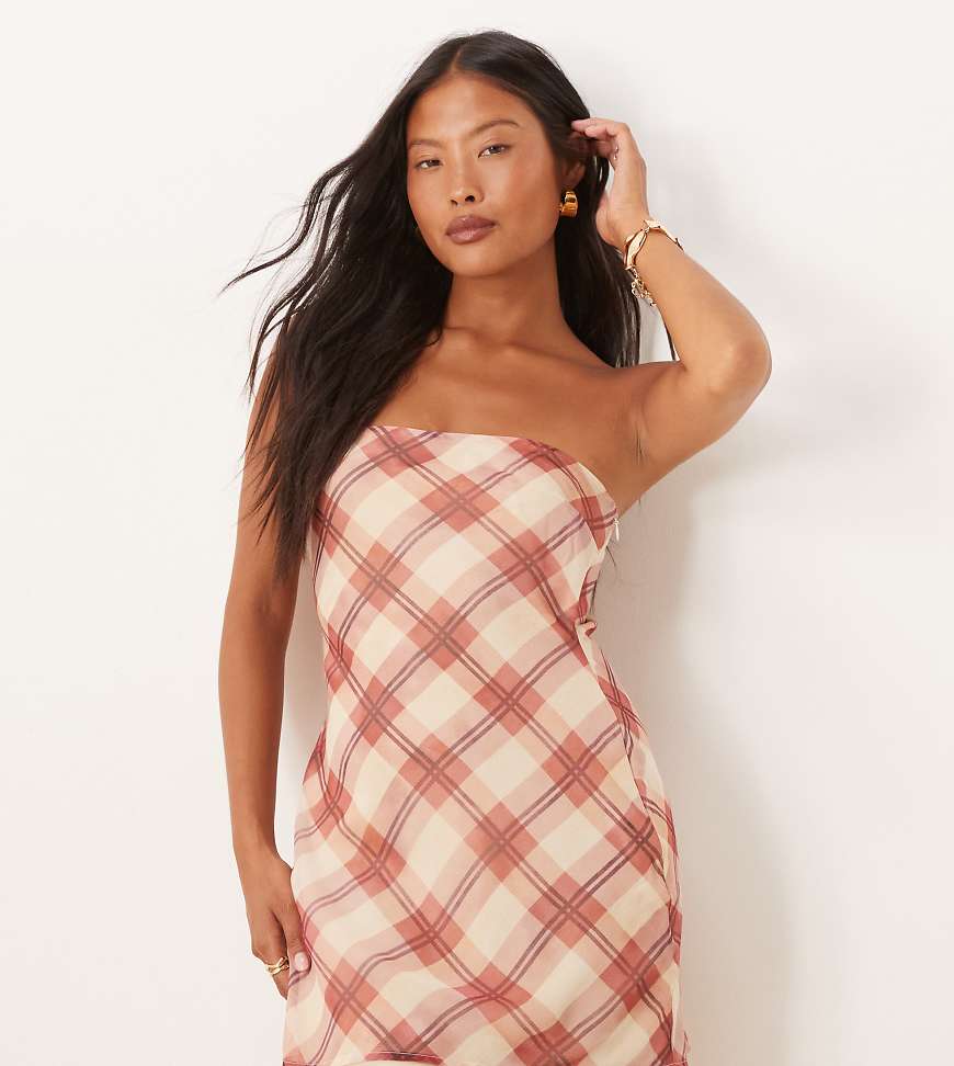 ASOS DESIGN Petite double layer bandeau mini dress in plaid-Multi