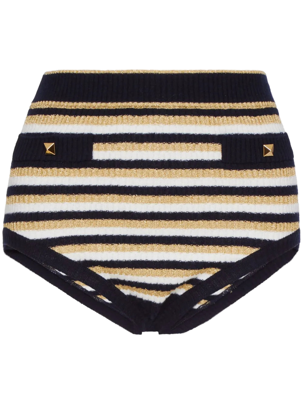 Striped Lurex Mini Shorts — Navy