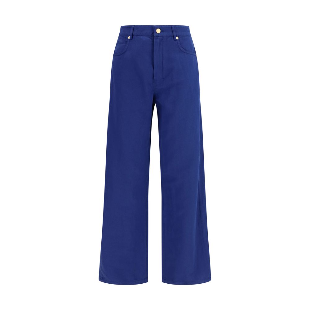 Cotton-Linen Blend Trousers — Blue