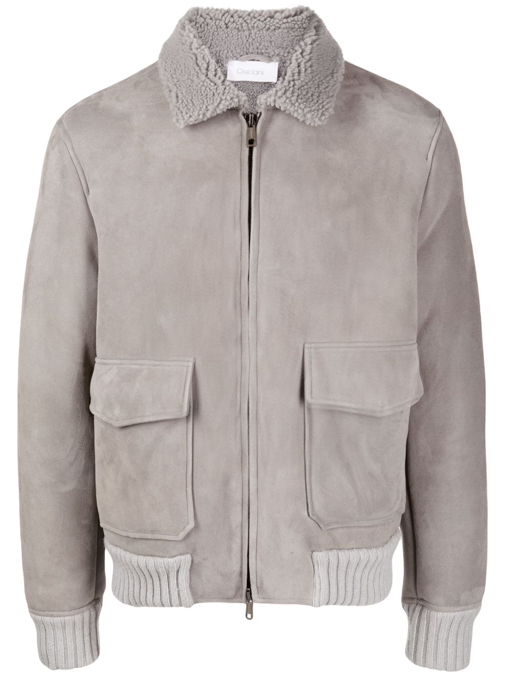 Shearling-collar nubuck jacket - Grey