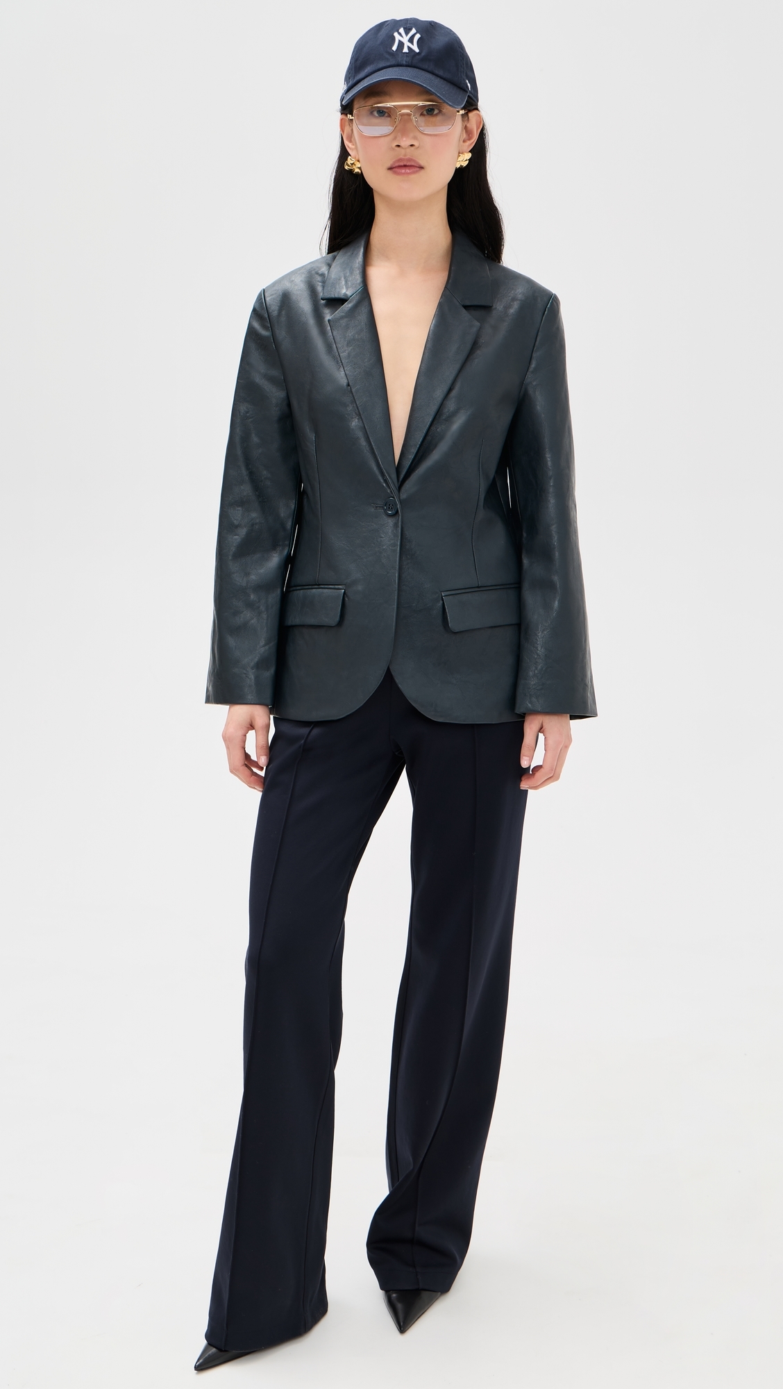 Benette Faux Leather Blazer Dark Navy