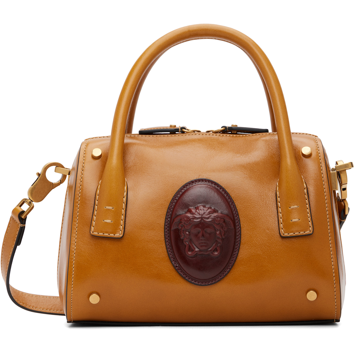 Tan Roomy Small Leather Boston Bag