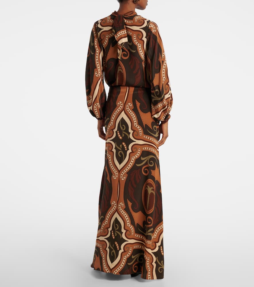 Printed silk maxi skirt