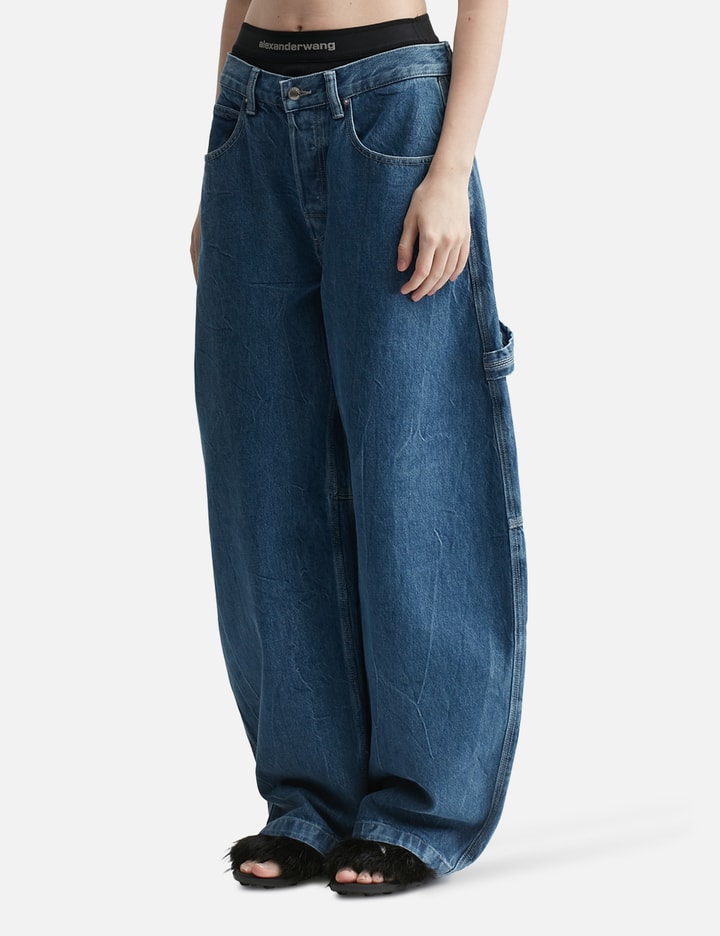 Prestyled Mid Rise Oversized Jean with Logo Elastic