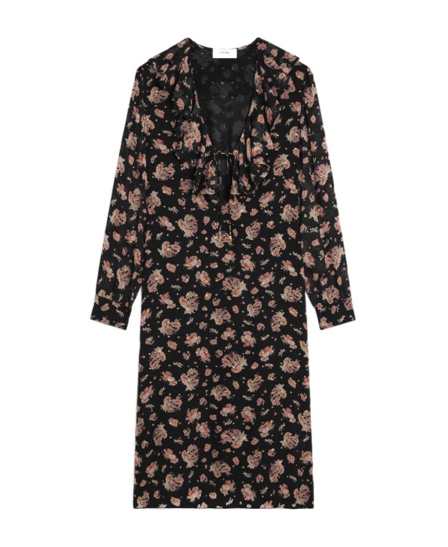 Jabot dress in silk georgette