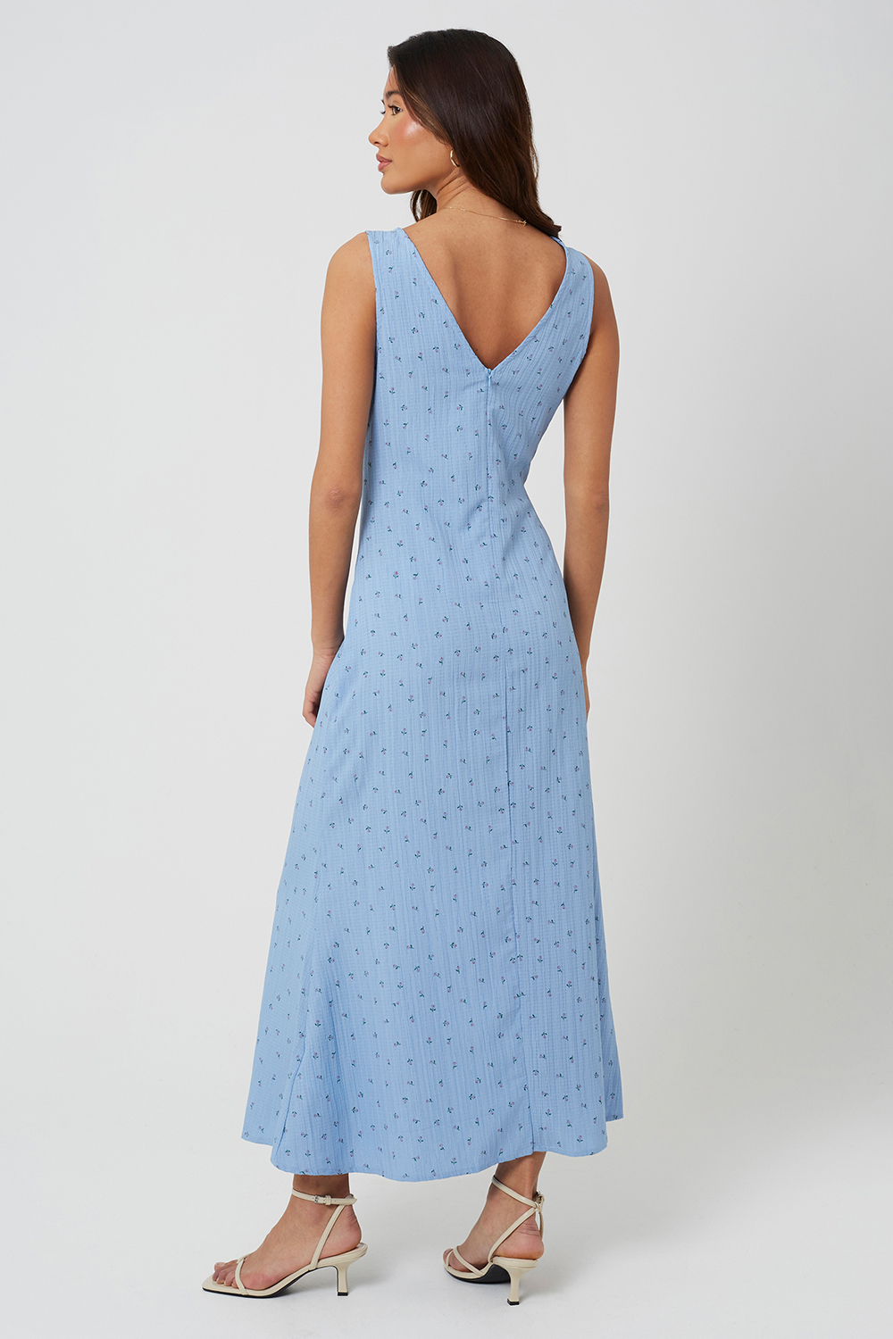 Brave Soul Womens Blue Strappy V-Neck Floral Midi Dress - X-Large