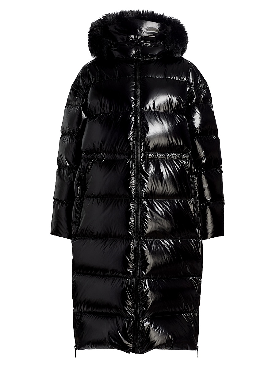 Women's Hooded Long Puffer Down Coat - Black