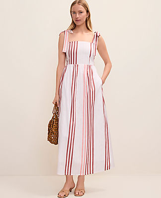 Ann Taylor Petite Weekend Striped Tie Strap Midi Dress