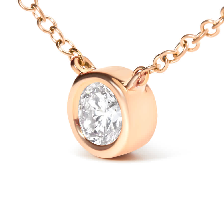 10K Rose Gold 1/3 Carat Round-Cut Diamond Modern Bezel-Set Solitaire 16''-18'' Pendant Necklace