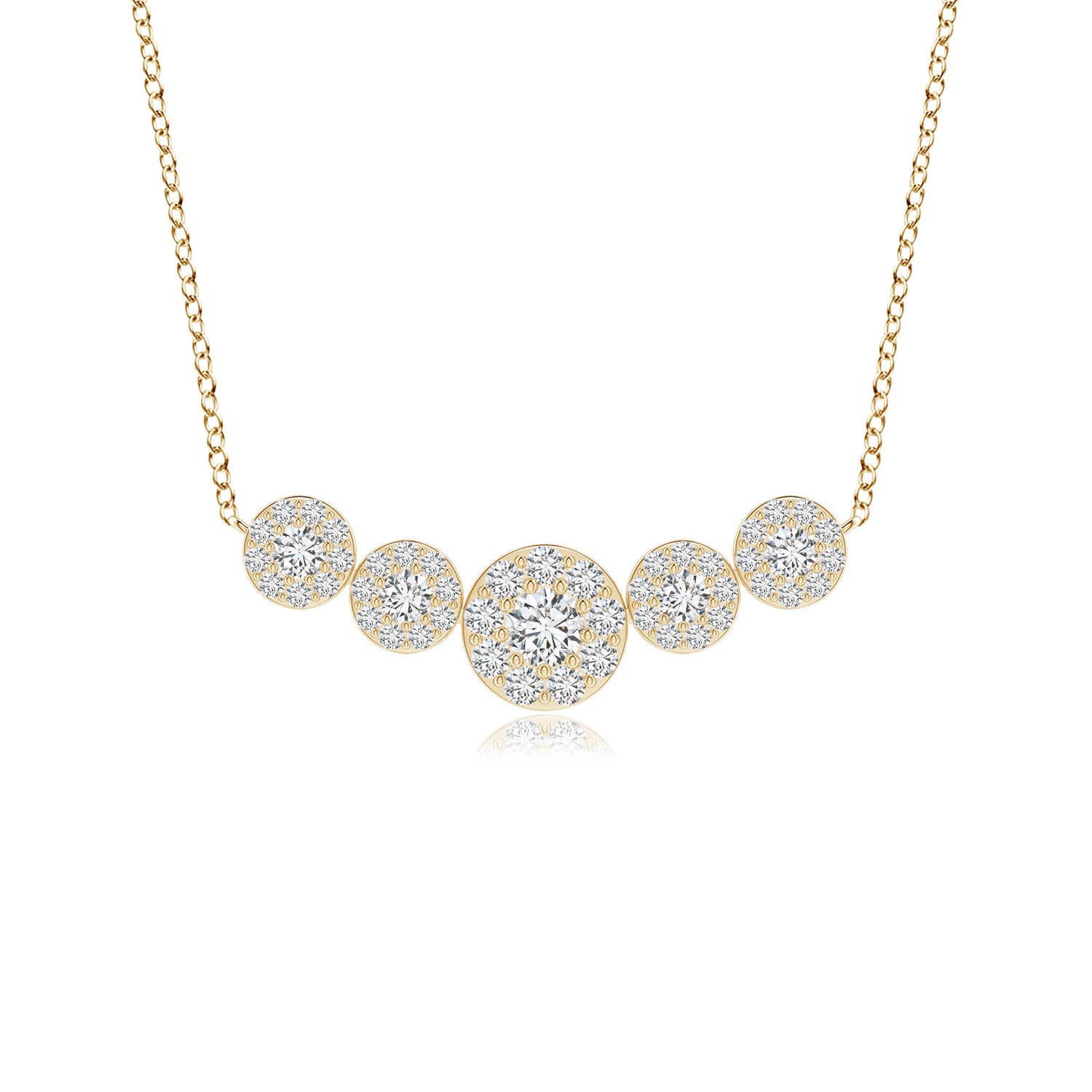 Angara 0.32 Carat Graduated Five Stone Diamond Halo Necklace in 14K Yellow Gold