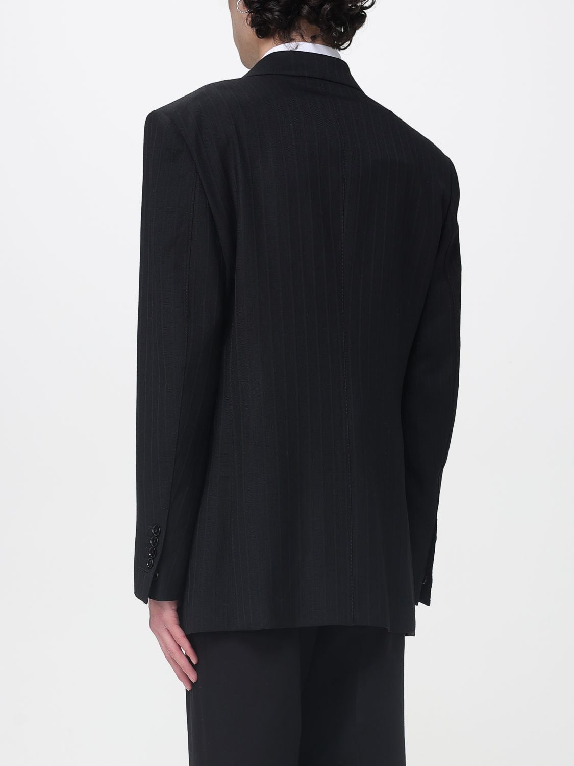 Solid Satin Stripe Double Breasted Jacket