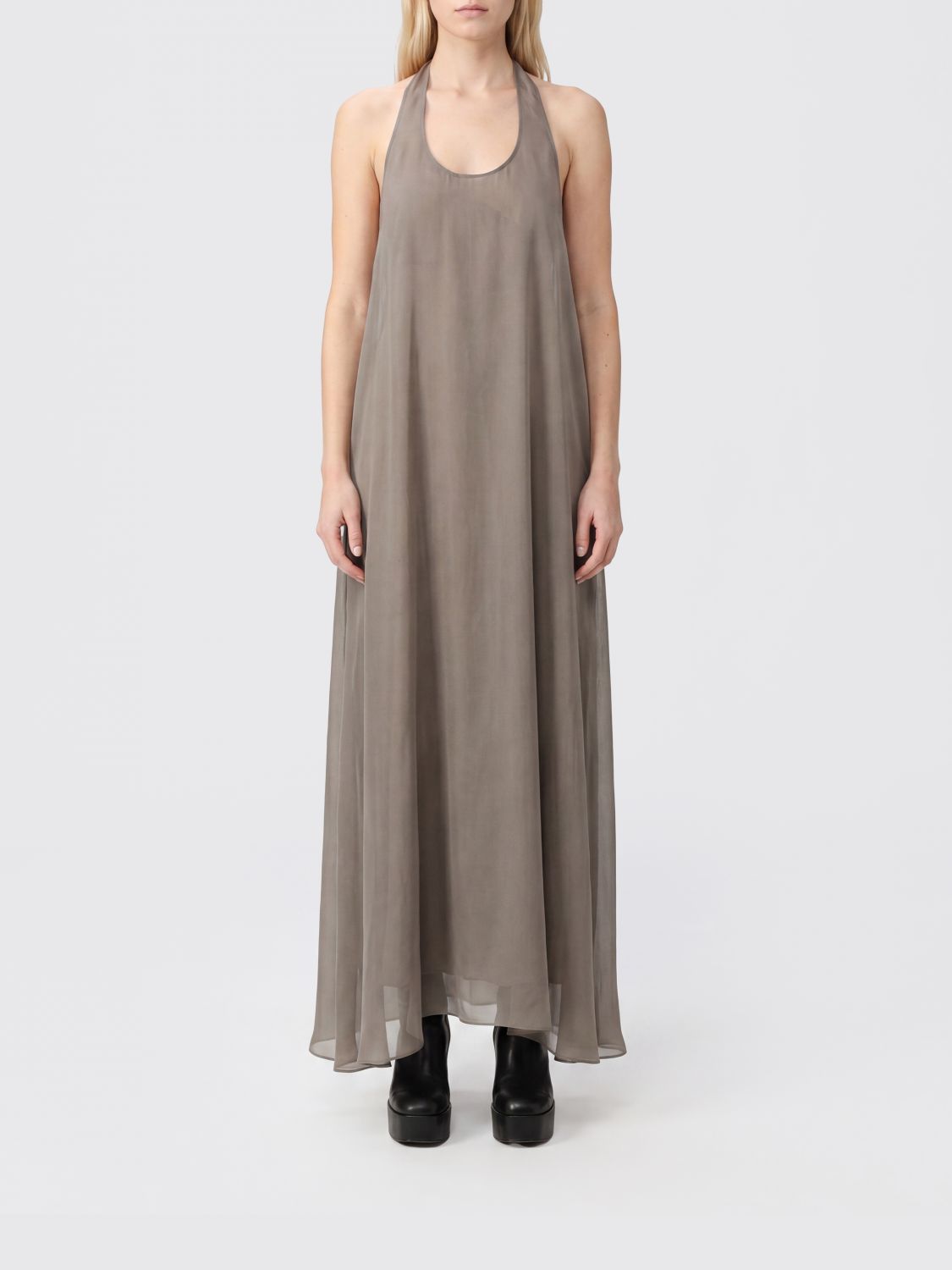 A-Line Halterneck Midi Dress in Pure Silk