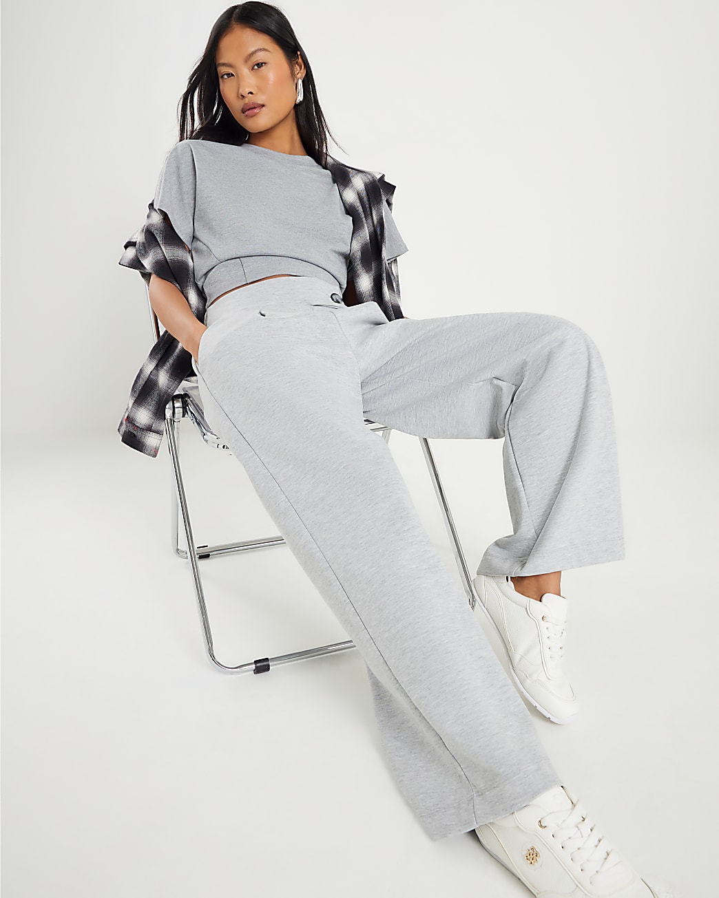 River Island Womens Trousers Petite Grey Tailored Zipped Button - Large