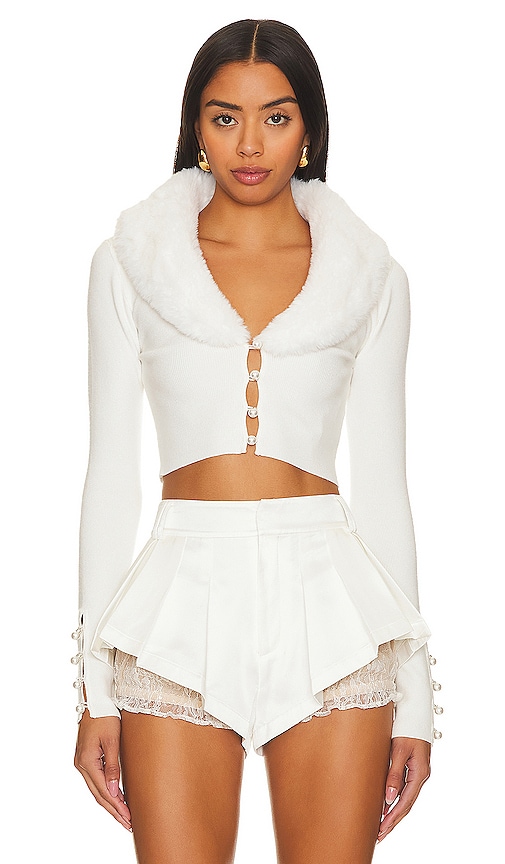 MAJORELLE Laurel Faux Fur Shawl Cardigan in Ivory. -  S also in