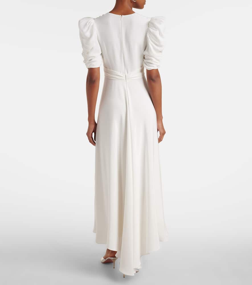 Floral-appliqué silk crêpe gown