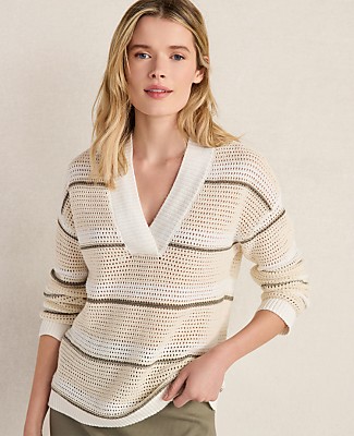 Ann Taylor Haven Well Within Cotton Linen Stripe Crossover Sweater