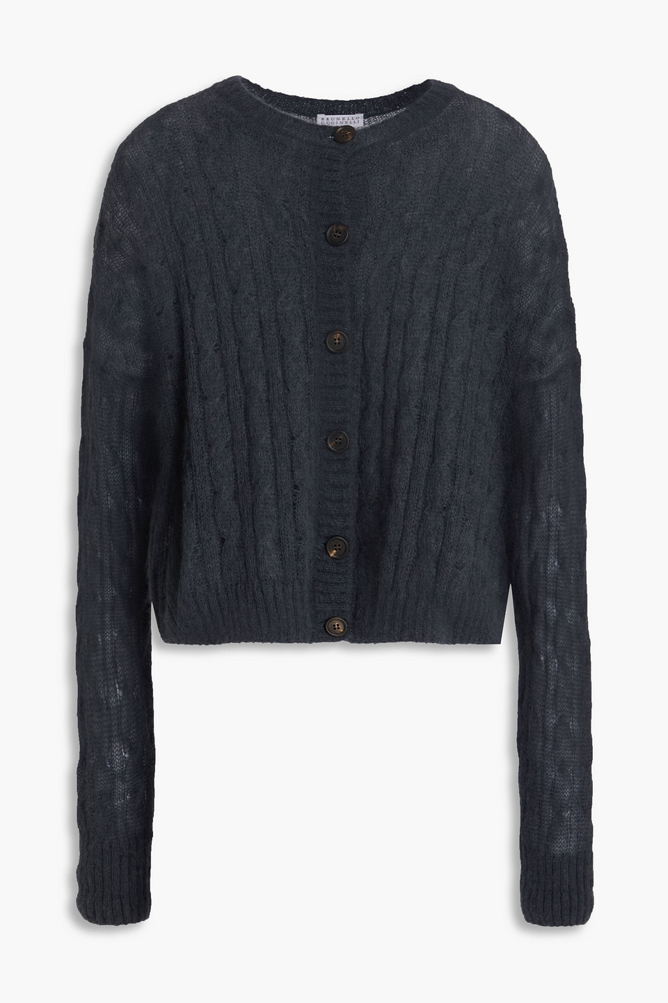 Cable-knit mohair-blend cardigan - Blue - XXL