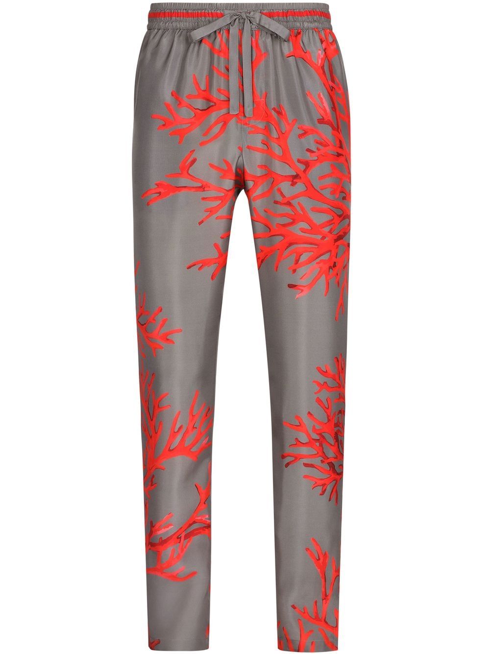 Coral-print silk jogging trousers - Grey