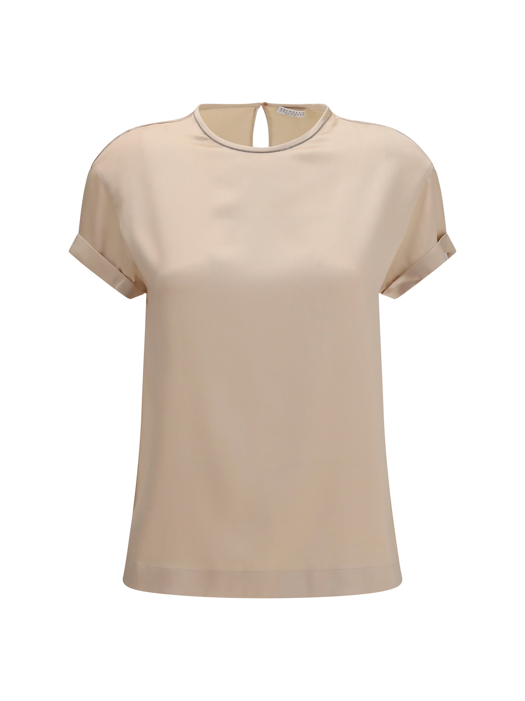 Silk Monili Chain-Embellished Blouse — Beige