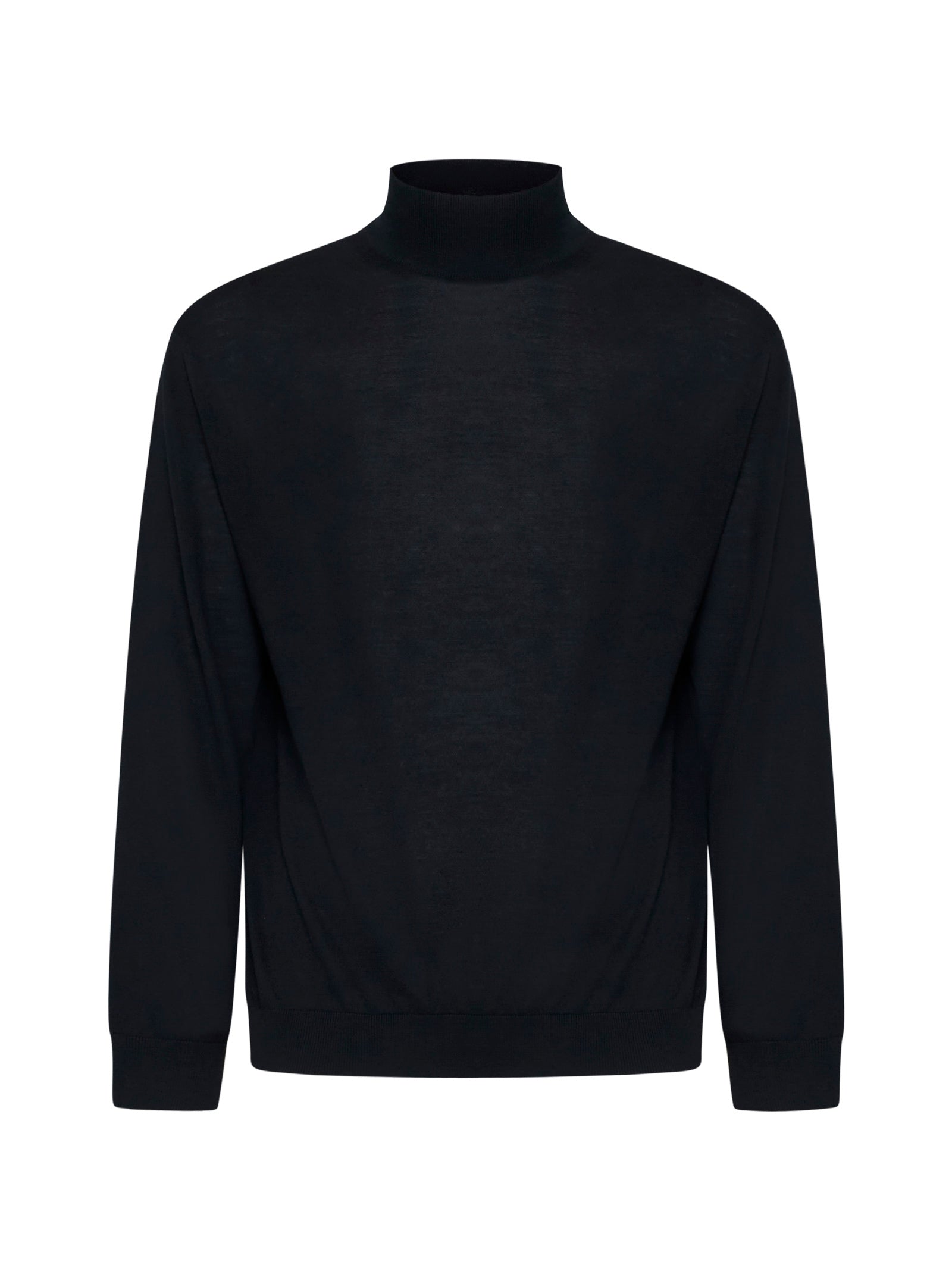 Virgin Wool Mock Neck Sweater — Black