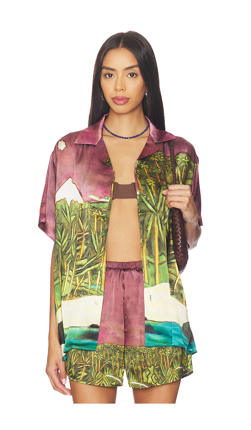 Donde Esteban La Sierra Silk Shirt in Wine,Green. - L also in XS