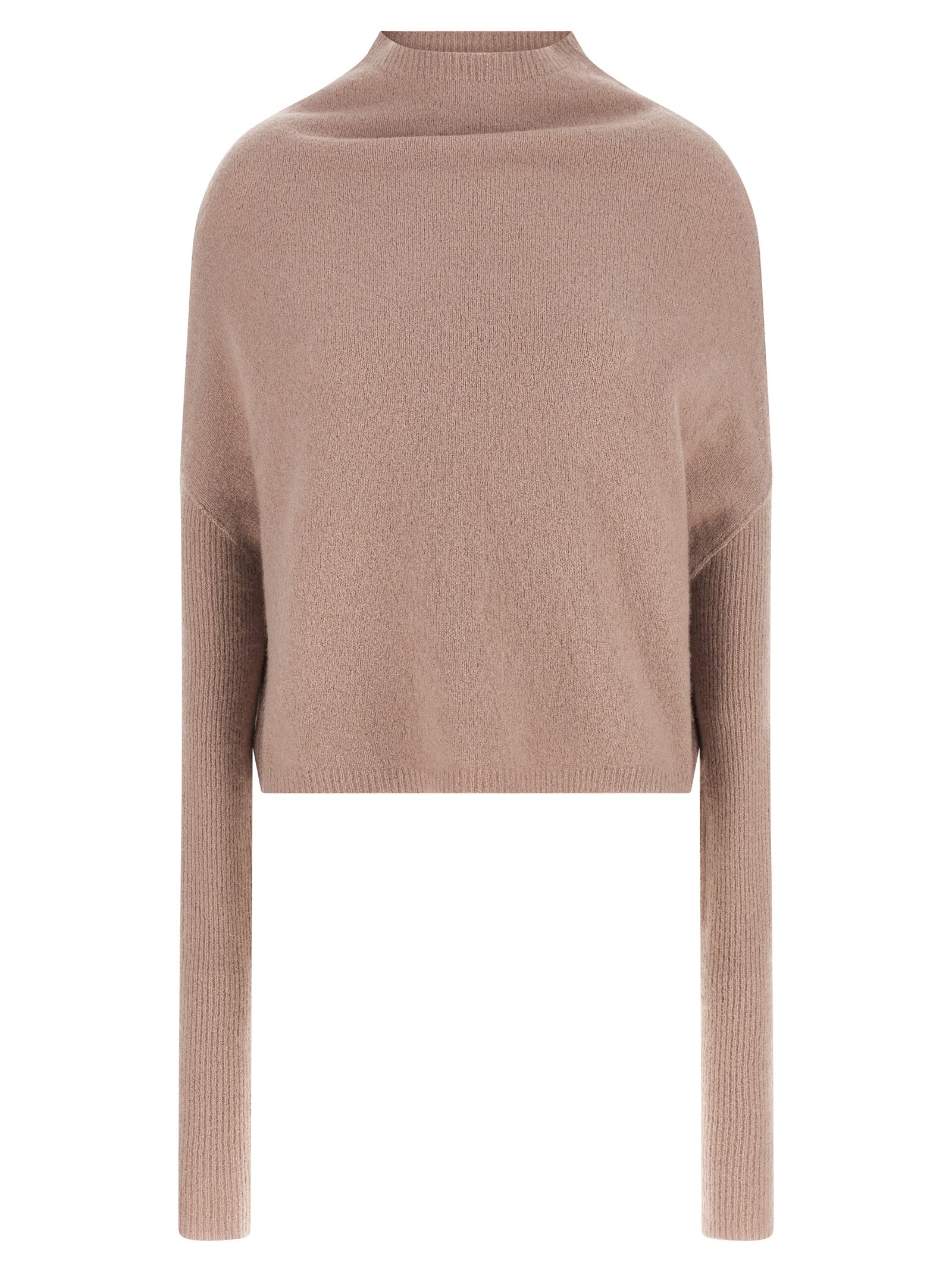 Cashmere Blend High Neck Sweater — Beige