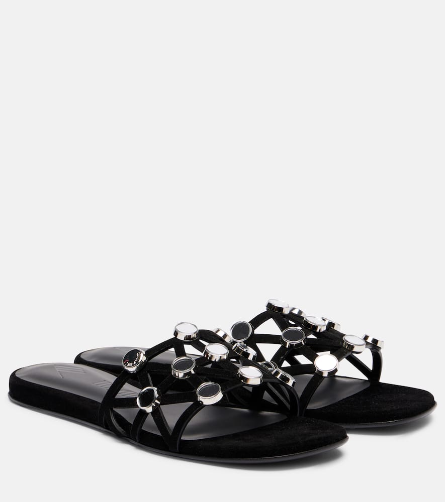 Grid embellished suede flat sandals